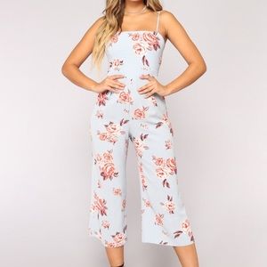 Fasion nova blue striped floral jumpsuit
